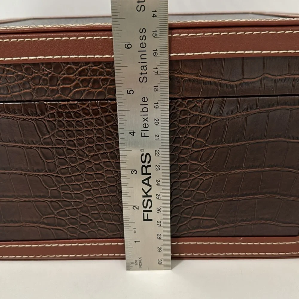 Brown Crocodile Embossed Decorative Storage Box Lift Top
